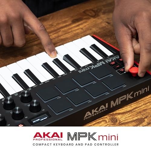 Akai Professional MPK Mini MK3 - 25 Key USB MIDI Keyboard Controller With 8 Backlit Drum Pads, 8 Knobs, Music Production Software and Native Instruments Sound Package (NKS Integration), White