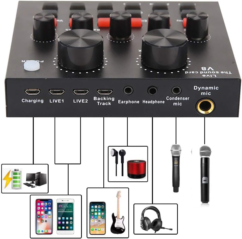 BeatWizards Podcast Equipment Bundle, Audio Interface with Voice Changer and BM800 Condenser Microphone, Recording Studio Package Perfect for Recording, Broadcasting, Live Streaming, YouTube, TikTok (BM800-V8G)