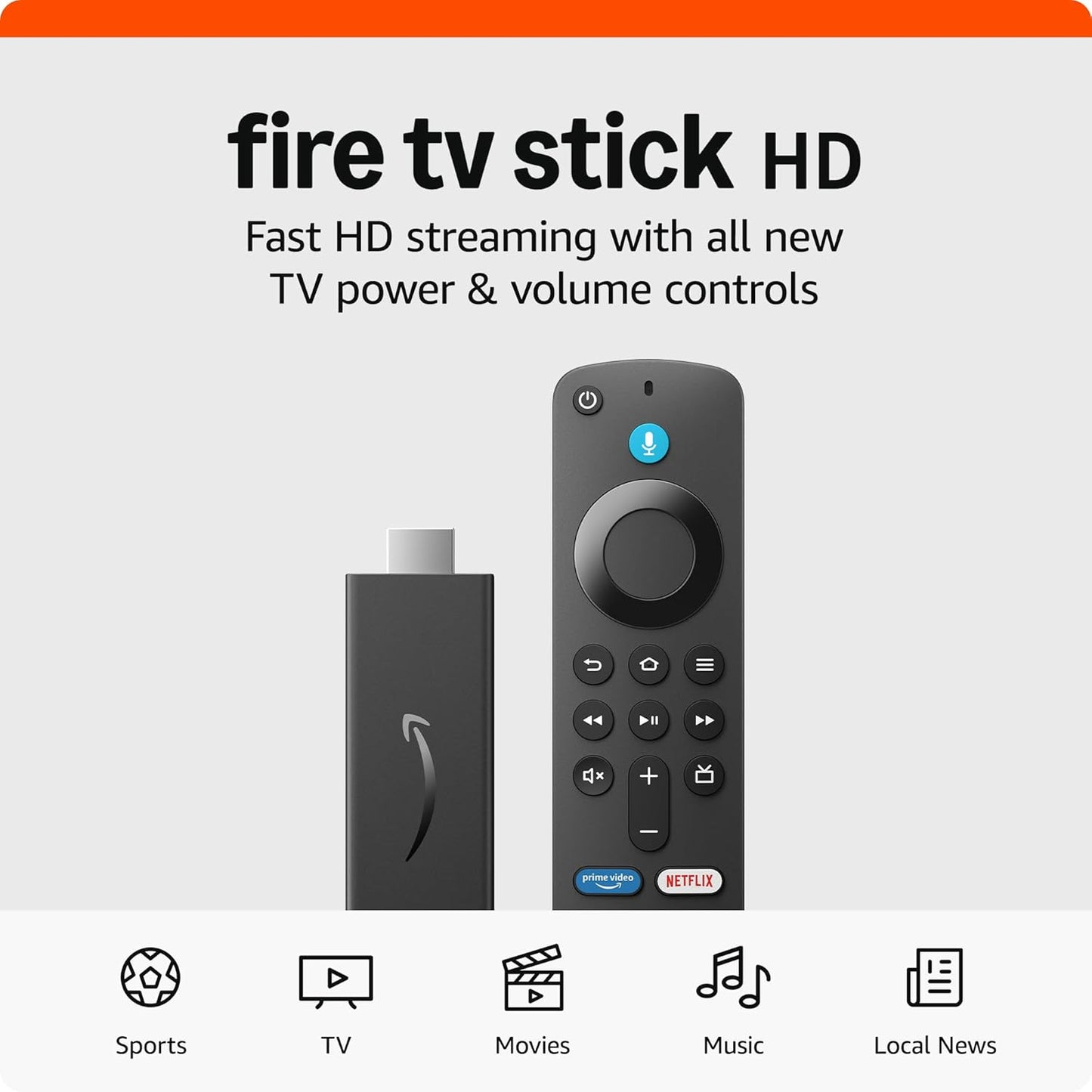 Amazon Fire TV Stick HD (newest model), free and live TV, Alexa Voice Remote, smart home controls, HD streaming