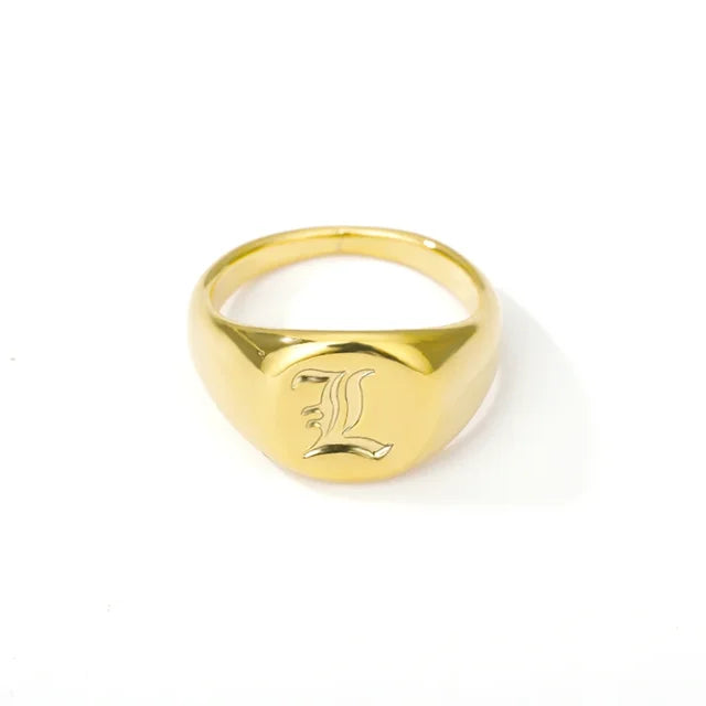 BeatWizards Academy A-Z Letter Initial Rings for Women Goth Chunky Wide Stainless Steel Alphabet Men Ring 2024 Trendy Wedding Couple Jewelry anillos