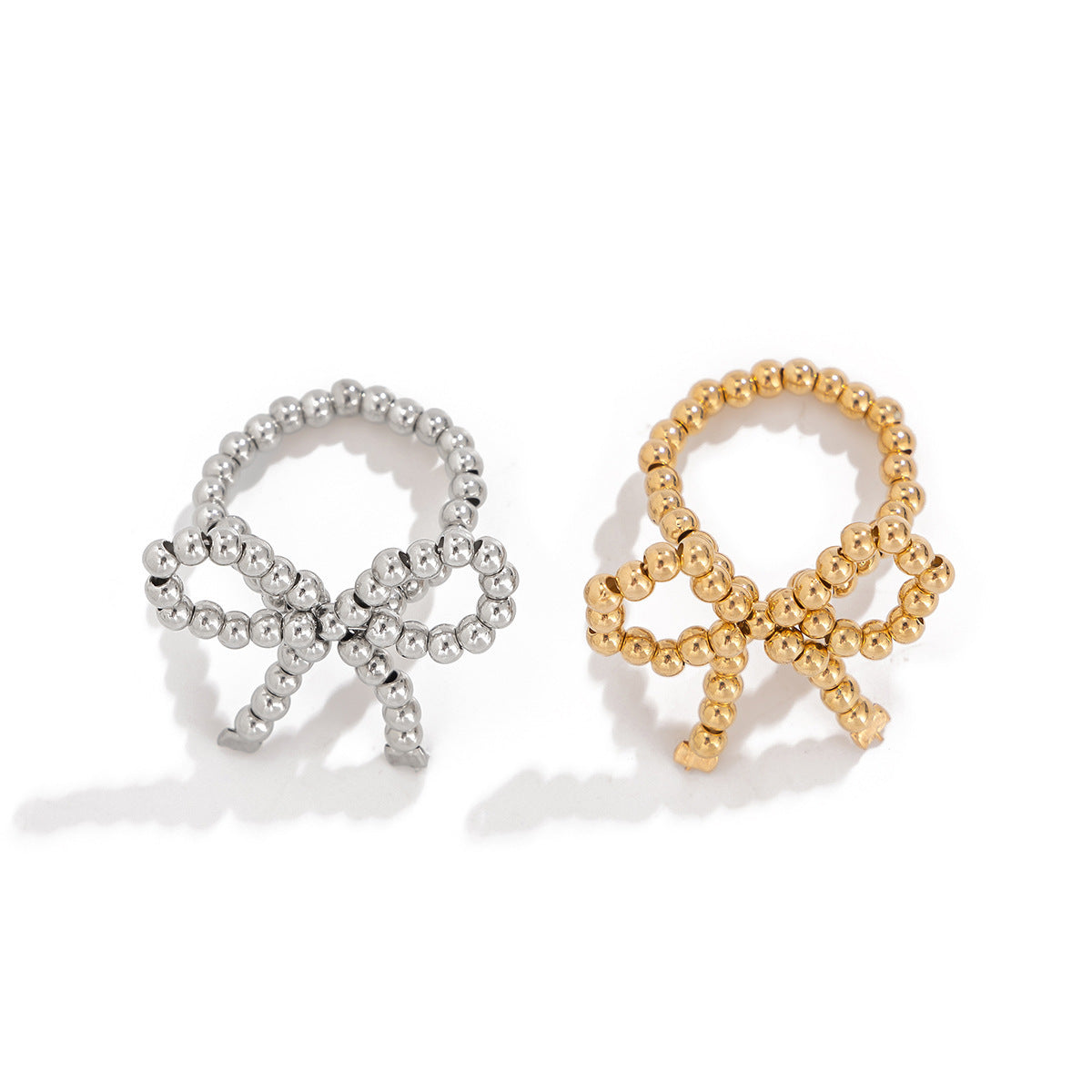 Meet The Dashers-Mrs. Dasher Kia Rose Sweet and Cool Metal Bow Rings Women's Pearl Beaded Open End Rings Bow Rings