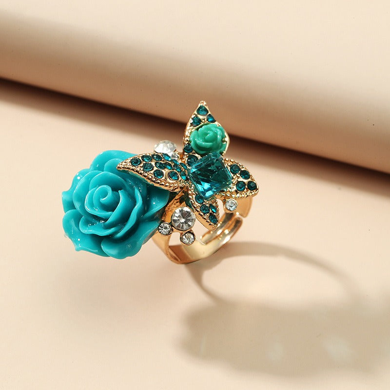 MeetTheDashers-Mrs. Dasher.    Kia Rose Butterfly Charm  Ring Vintage Bohemian Alloy Popular Handpiece