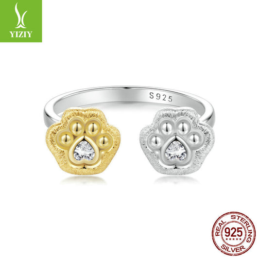 BeatWizards Nipsey’s Paw Print Charm Original 18K Gold Plated Open Ring Asymmetric Design s925 Silver