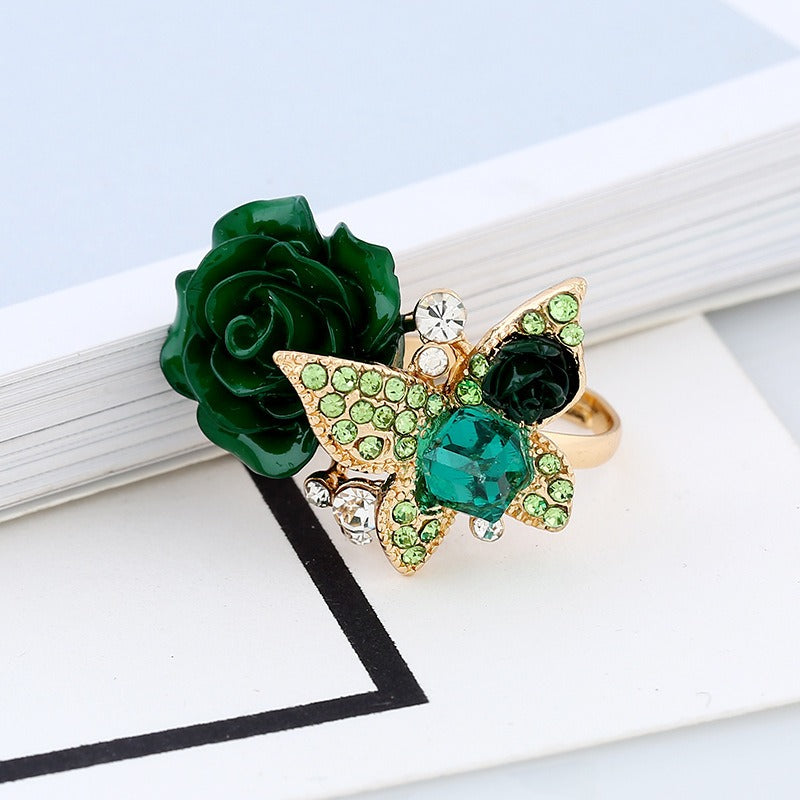 MeetTheDashers-Mrs. Dasher.    Kia Rose Butterfly Charm  Ring Vintage Bohemian Alloy Popular Handpiece