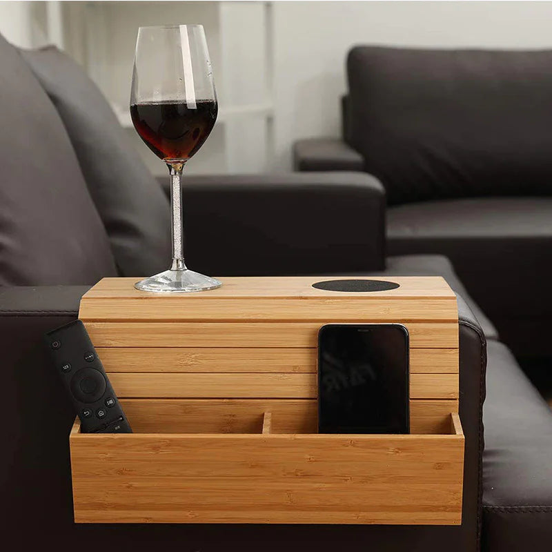 BeatWizards Wooden Sofa Tray with Phone Holder
