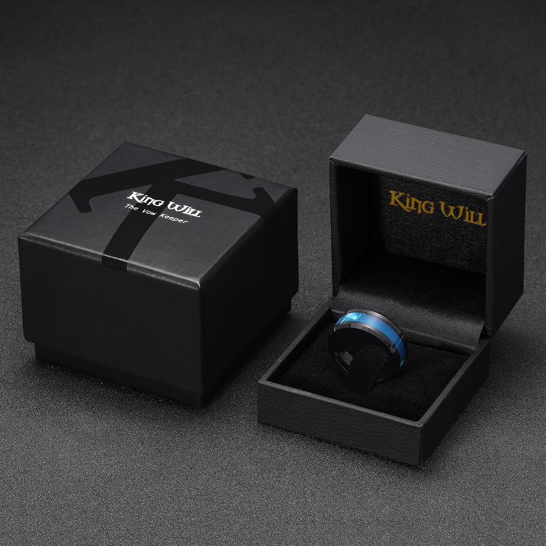King Will Tungsten Carbide Wedding Band for Men - 8mm Black High Polished Inlay Green/Black Olive Shell Texture Patterns for Everyday Wear Comfort Fit