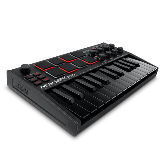 Akai Professional MPK Mini MK3 - 25 Key USB MIDI Keyboard Controller With 8 Backlit Drum Pads, 8 Knobs, Music Production Software and Native Instruments Sound Package (NKS Integration), White