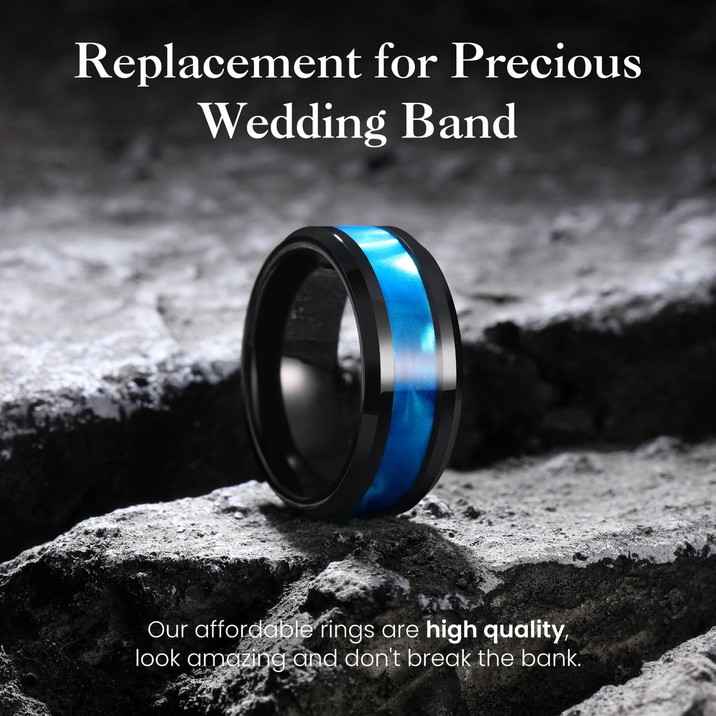 King Will Tungsten Carbide Wedding Band for Men - 8mm Black High Polished Inlay Green/Black Olive Shell Texture Patterns for Everyday Wear Comfort Fit