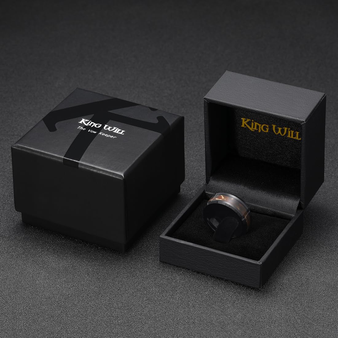 King Will Tungsten Carbide Wedding Band for Men - 8mm Black High Polished Inlay Green/Black Olive Shell Texture Patterns for Everyday Wear Comfort Fit