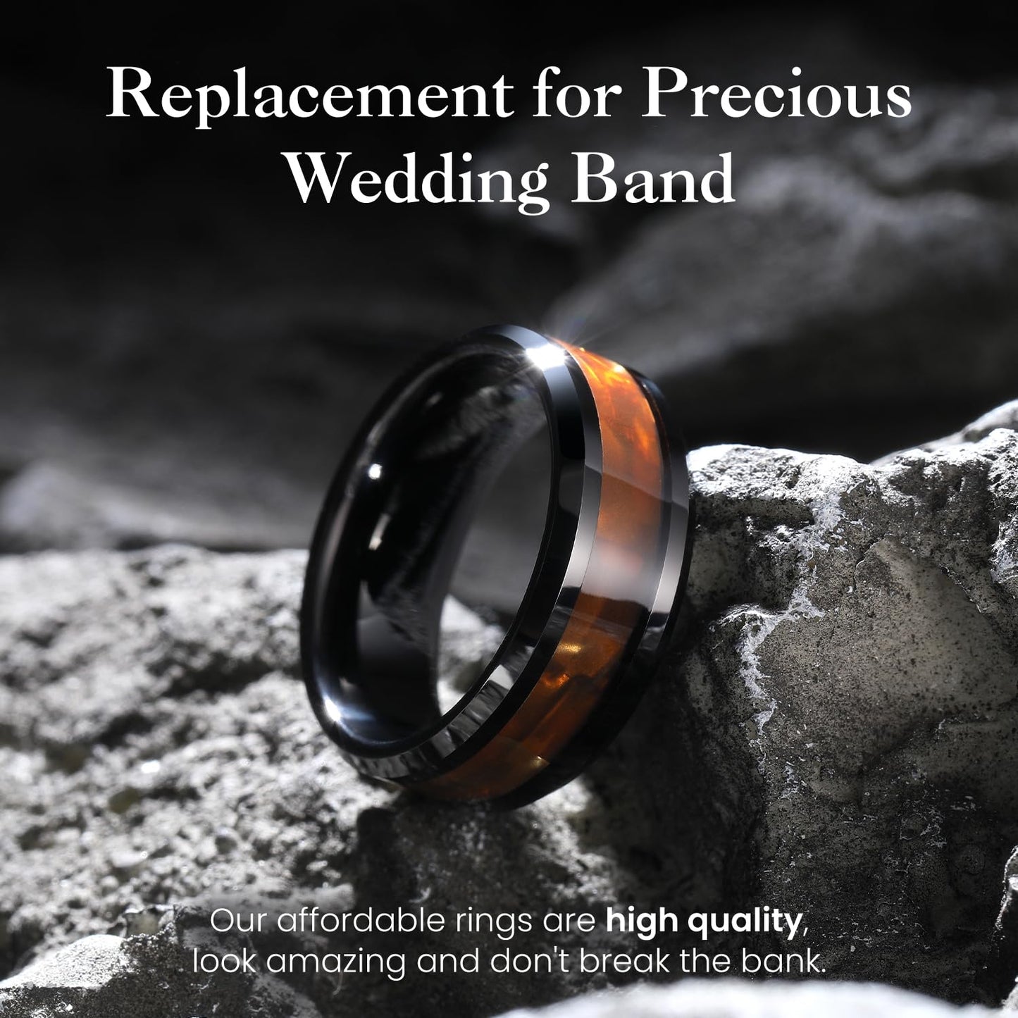 King Will Tungsten Carbide Wedding Band for Men - 8mm Black High Polished Inlay Green/Black Olive Shell Texture Patterns for Everyday Wear Comfort Fit