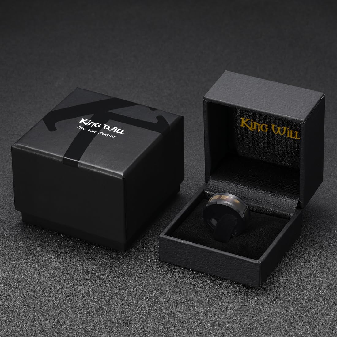 King Will Tungsten Carbide Wedding Band for Men - 8mm Black High Polished Inlay Green/Black Olive Shell Texture Patterns for Everyday Wear Comfort Fit