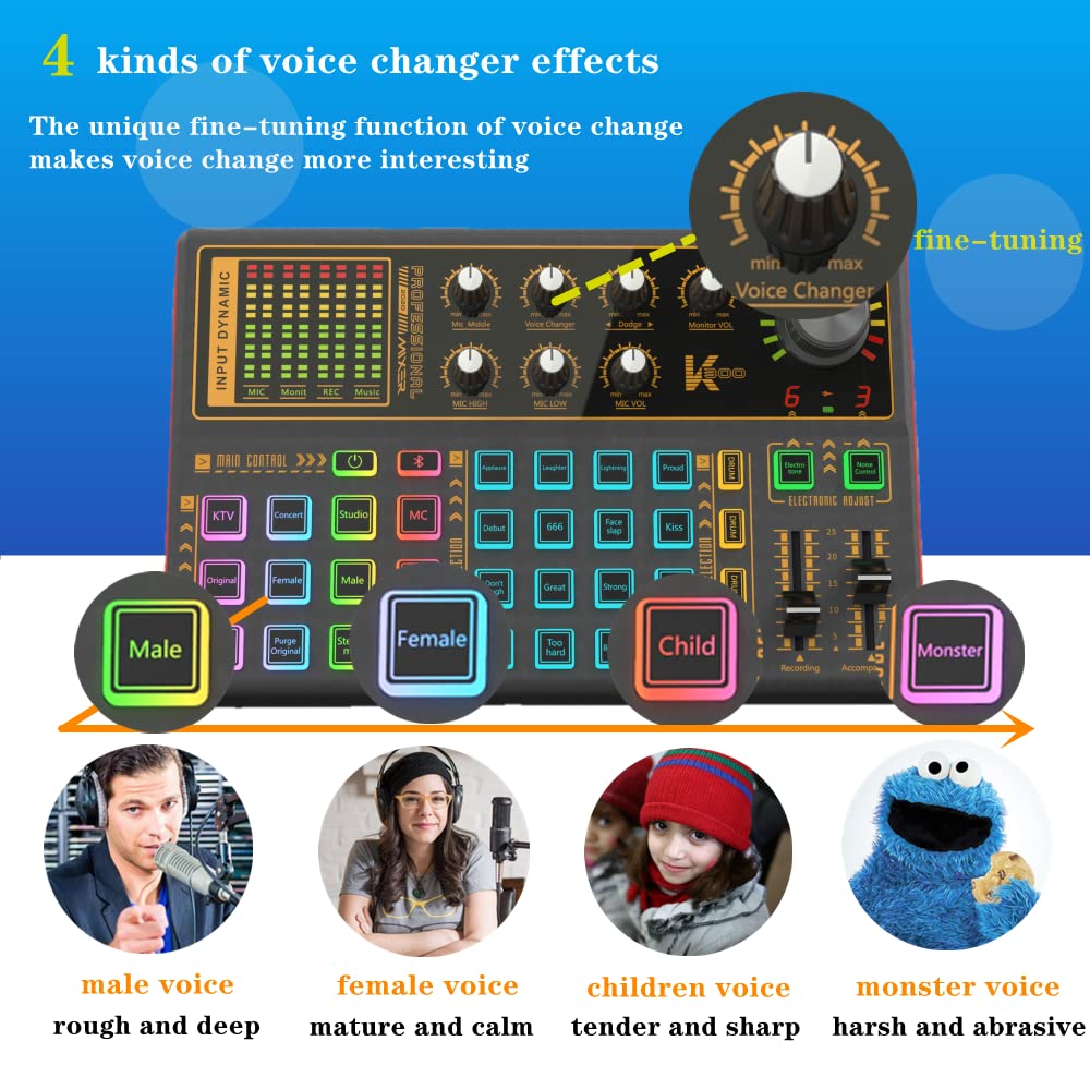 Podcast Equipment Bundle, BM-800 Recording Studio Package with Voice Changer, Live Sound Card - Audio Interface for Laptop Computer Vlog Living Broadcast Live Streaming YouTube TikTok (AM100-V8)