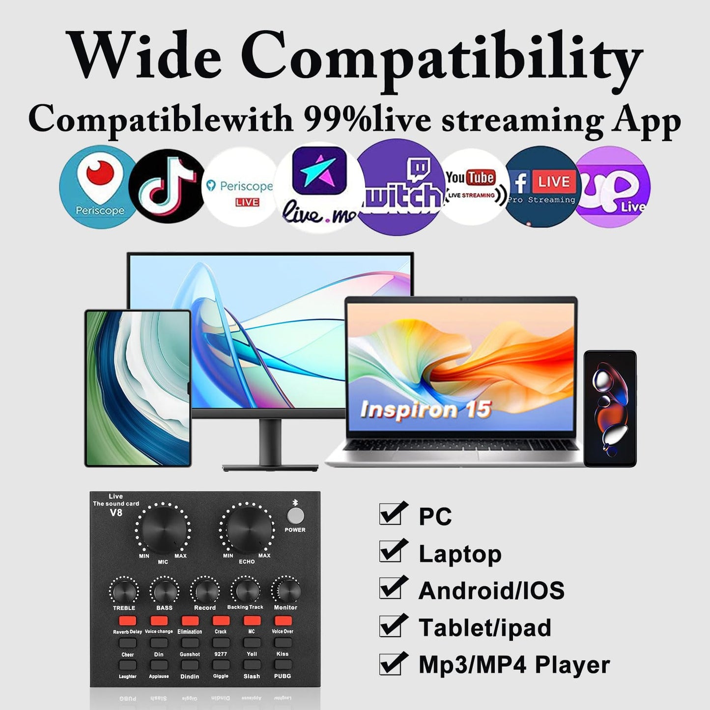 BeatWizards Podcast Equipment Bundle, Audio Interface with Voice Changer and BM800 Condenser Microphone, Recording Studio Package Perfect for Recording, Broadcasting, Live Streaming, YouTube, TikTok (BM800-V8G)