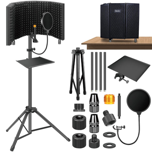 BeatWizards Academy Microphone Isolation Shield with Pop Filter & Tripod Stand, Foldable Mic Shield with Triple Sound Insulation, High Density Mic Sound Shield for Recording Studio, Podcasts, Singing, Broadcasting