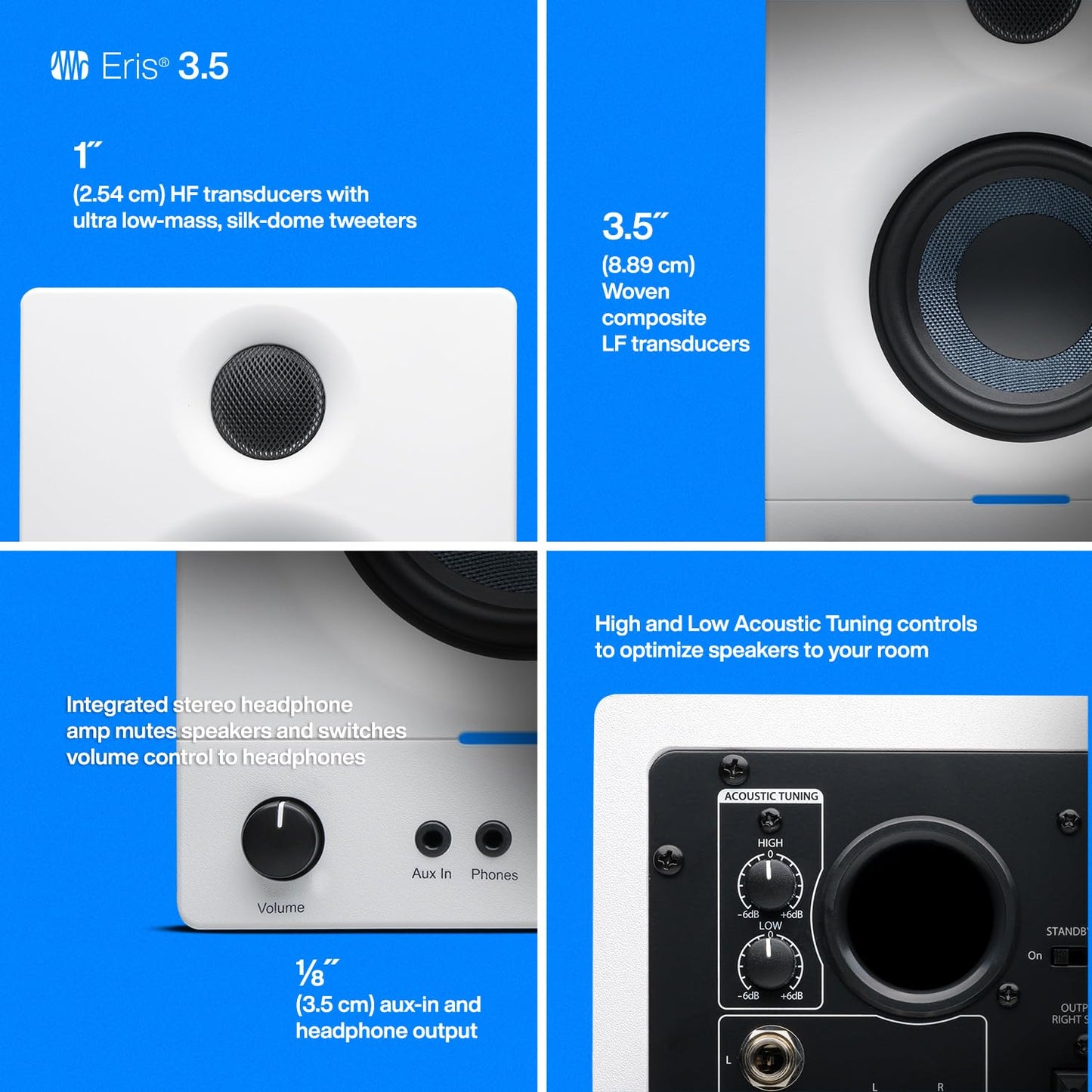 PreSonus Eris 3.5 Studio Monitors, Pair — Powered, Active Monitor Speakers for Near Field Music Production, Desktop Computer, Hi-Fi Audio