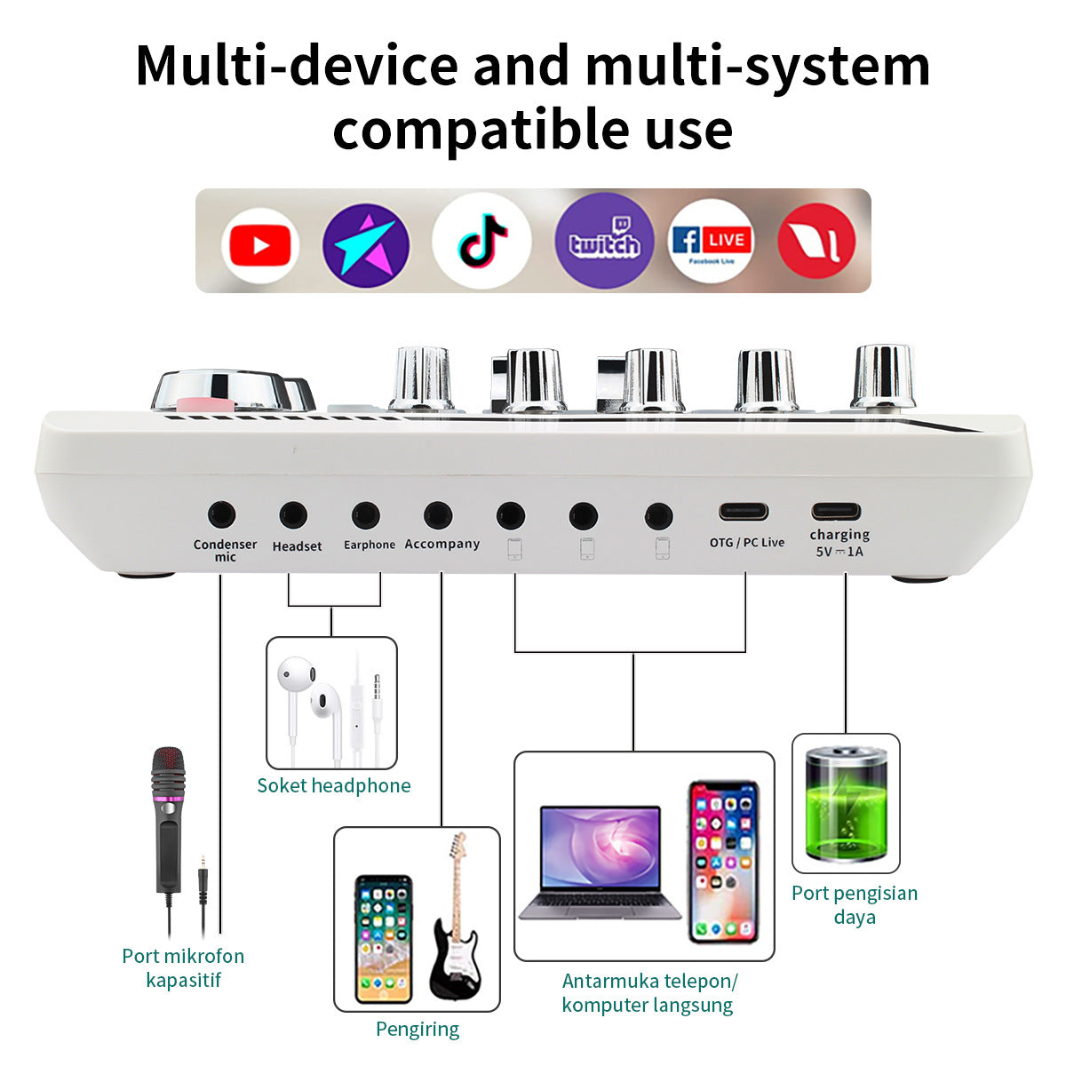 BeatWizards Academy F998Pro live singing sound card white English version intelligent noise reduction integrated microphone