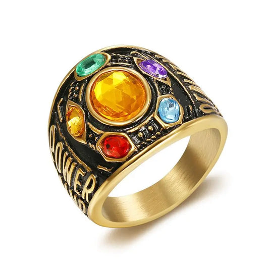 BeatWizards Stainless Steel Titanium Gold Plated Infinity Glove Gauntlet 7 Stones Thano Ring