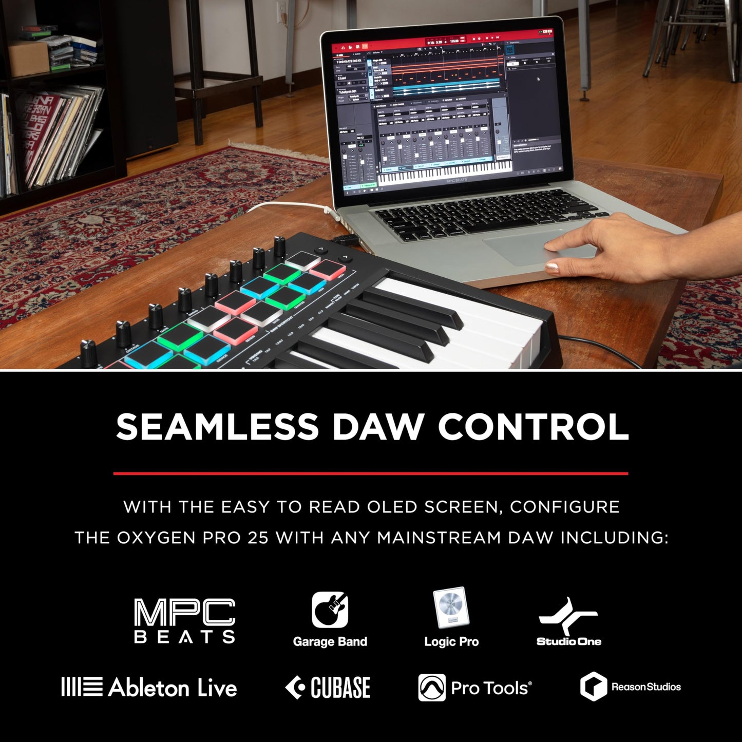 M-Audio Oxygen Pro Mini – 32 Key USB MIDI Keyboard Controller With Beat Pads, MIDI assignable Knobs, Buttons & Faders and Software Suite Included