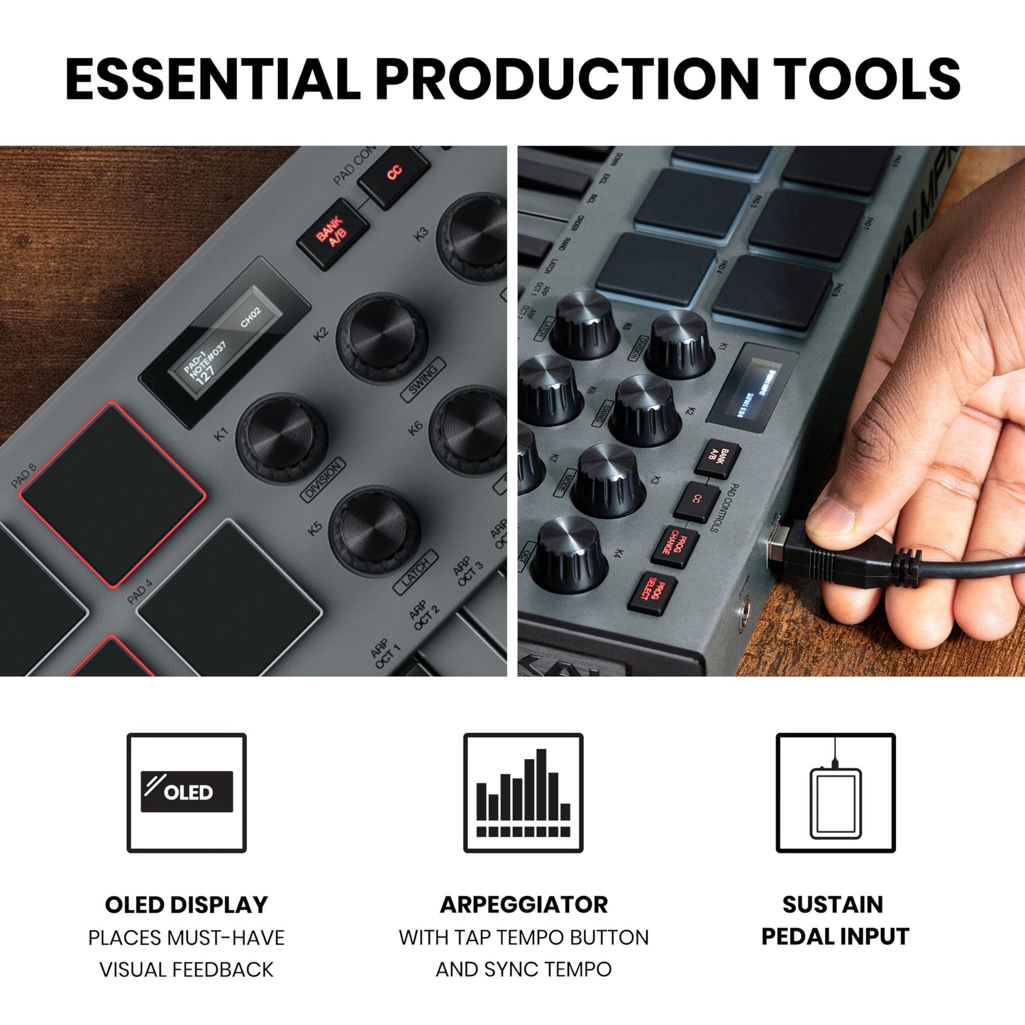 Akai Professional MPK Mini MK3 - 25 Key USB MIDI Keyboard Controller With 8 Backlit Drum Pads, 8 Knobs, Music Production Software and Native Instruments Sound Package (NKS Integration), White