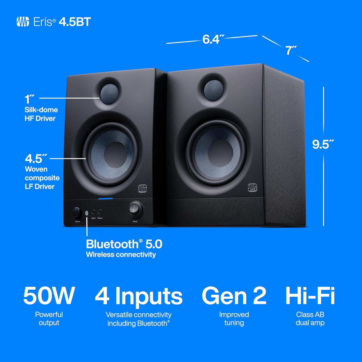 PreSonus Eris 3.5 Studio Monitors, Pair — Powered, Active Monitor Speakers for Near Field Music Production, Desktop Computer, Hi-Fi Audio