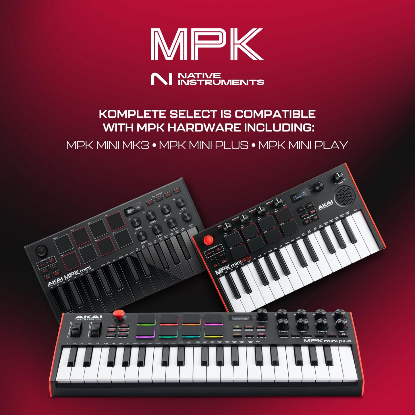 Akai Professional MPK Mini MK3 - 25 Key USB MIDI Keyboard Controller With 8 Backlit Drum Pads, 8 Knobs, Music Production Software and Native Instruments Sound Package (NKS Integration), White
