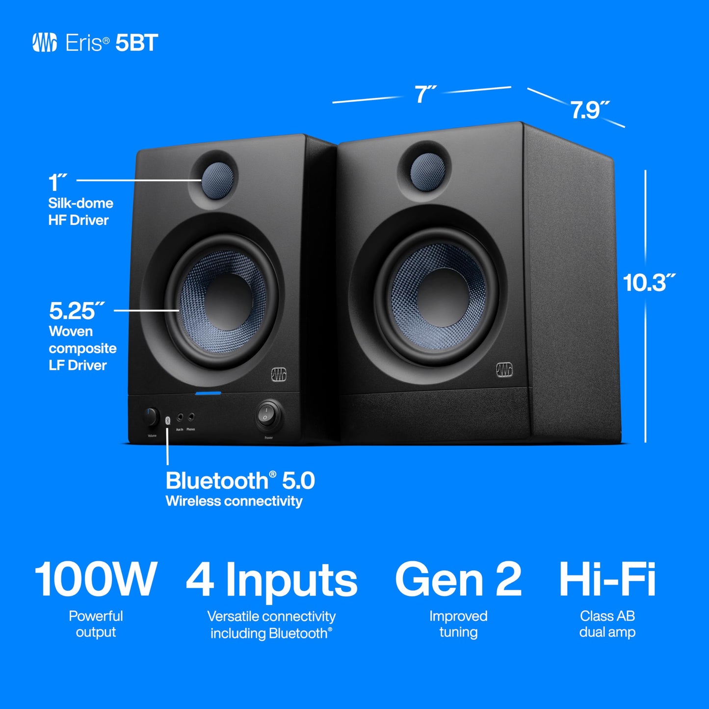 PreSonus Eris 3.5 Studio Monitors, Pair — Powered, Active Monitor Speakers for Near Field Music Production, Desktop Computer, Hi-Fi Audio
