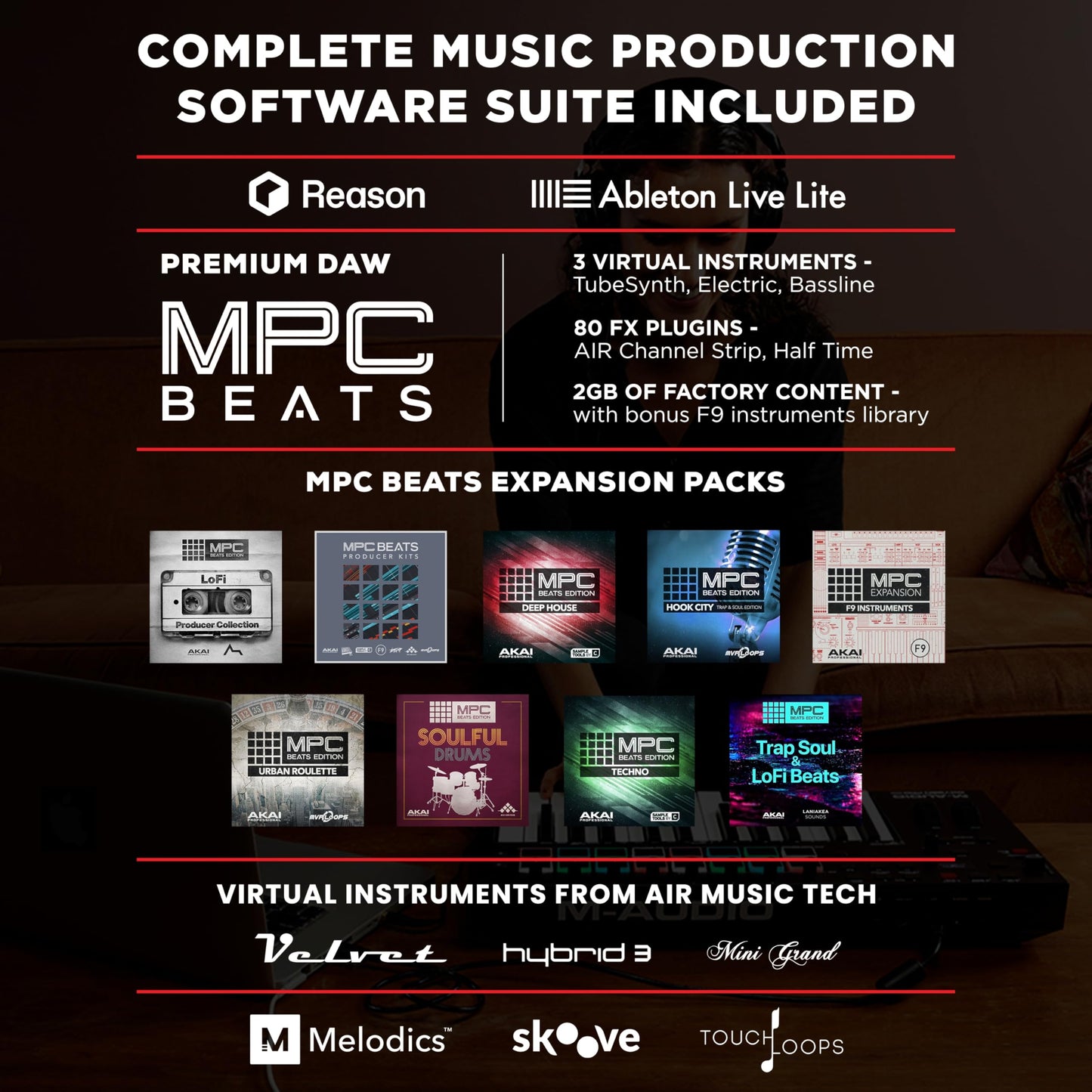 M-Audio Oxygen Pro Mini – 32 Key USB MIDI Keyboard Controller With Beat Pads, MIDI assignable Knobs, Buttons & Faders and Software Suite Included