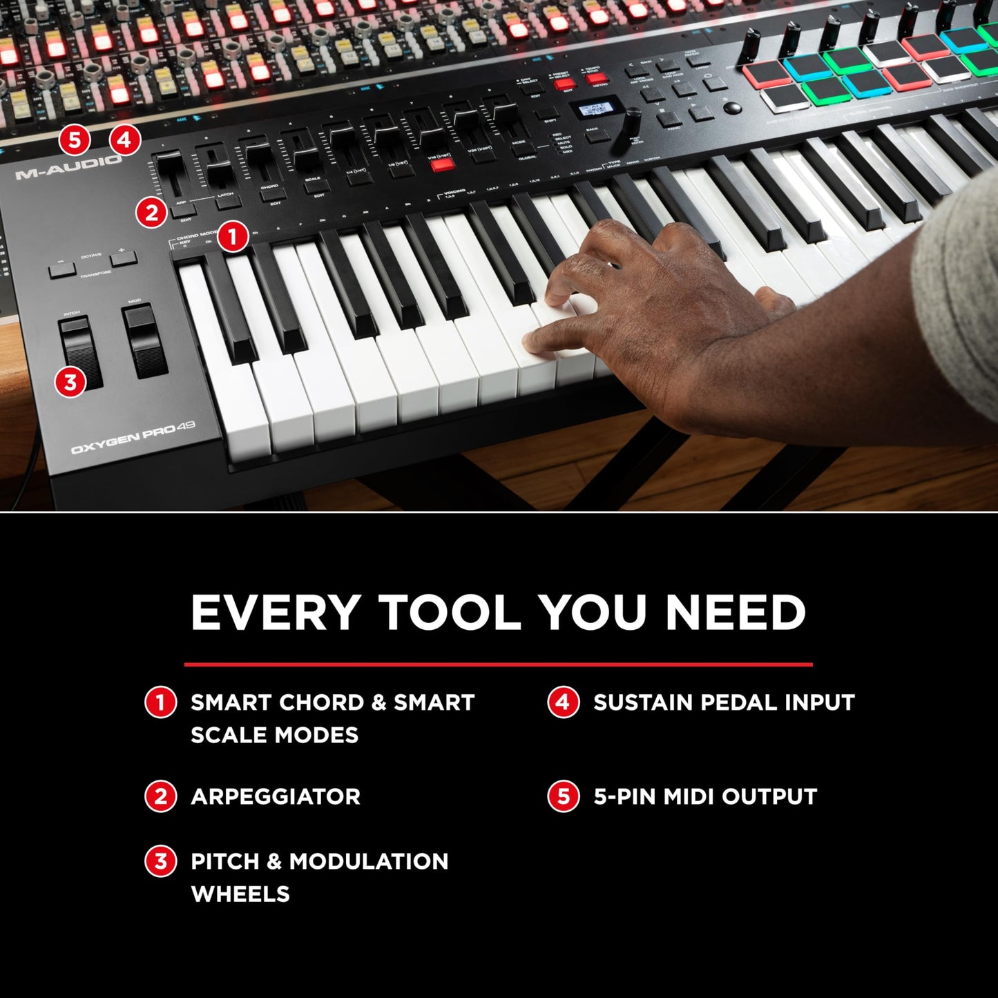 M-Audio Oxygen Pro Mini – 32 Key USB MIDI Keyboard Controller With Beat Pads, MIDI assignable Knobs, Buttons & Faders and Software Suite Included