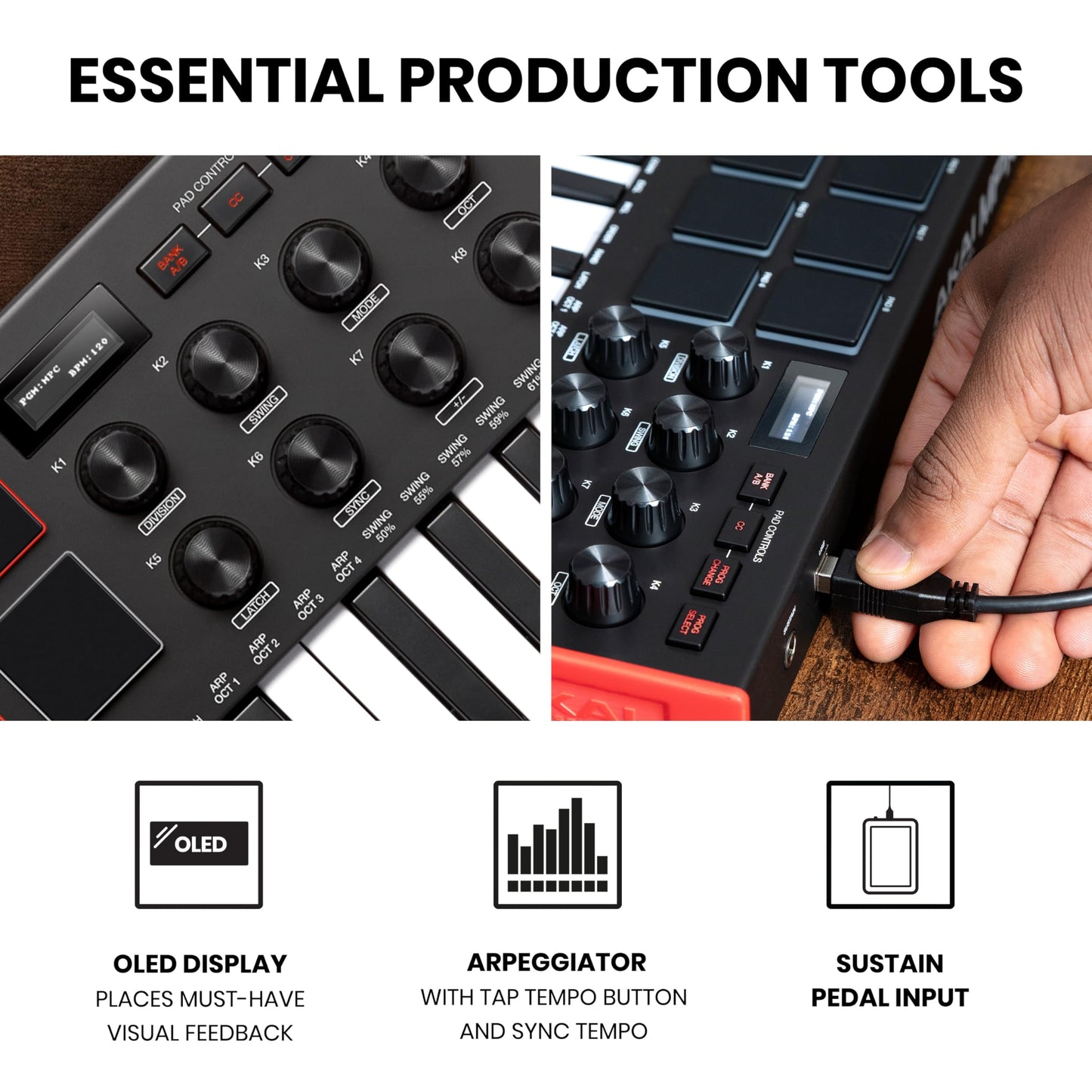 Akai Professional MPK Mini MK3 - 25 Key USB MIDI Keyboard Controller With 8 Backlit Drum Pads, 8 Knobs, Music Production Software and Native Instruments Sound Package (NKS Integration), White