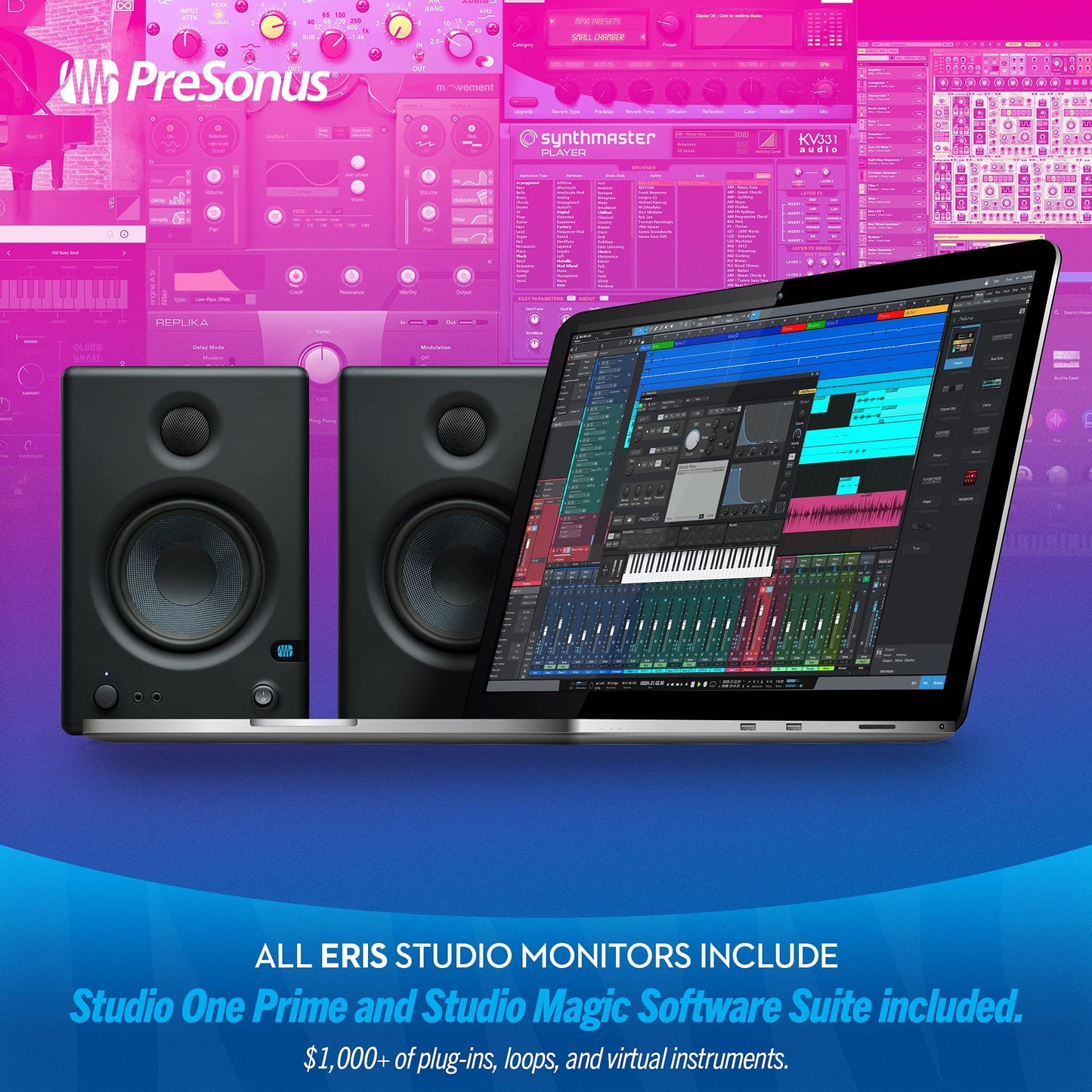 PreSonus Eris 3.5 Studio Monitors, Pair — Powered, Active Monitor Speakers for Near Field Music Production, Desktop Computer, Hi-Fi Audio