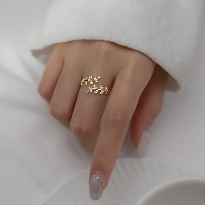 BeatWizards sterling silver diamond branch bud ring for women with branch and leaf open ring