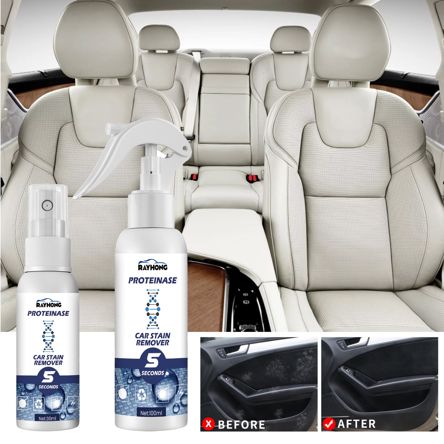 Rayhong Car Stain Remover, Interior Seat Instrument Panel Cleaning Quick Decontamination Maintenance Refurbishment