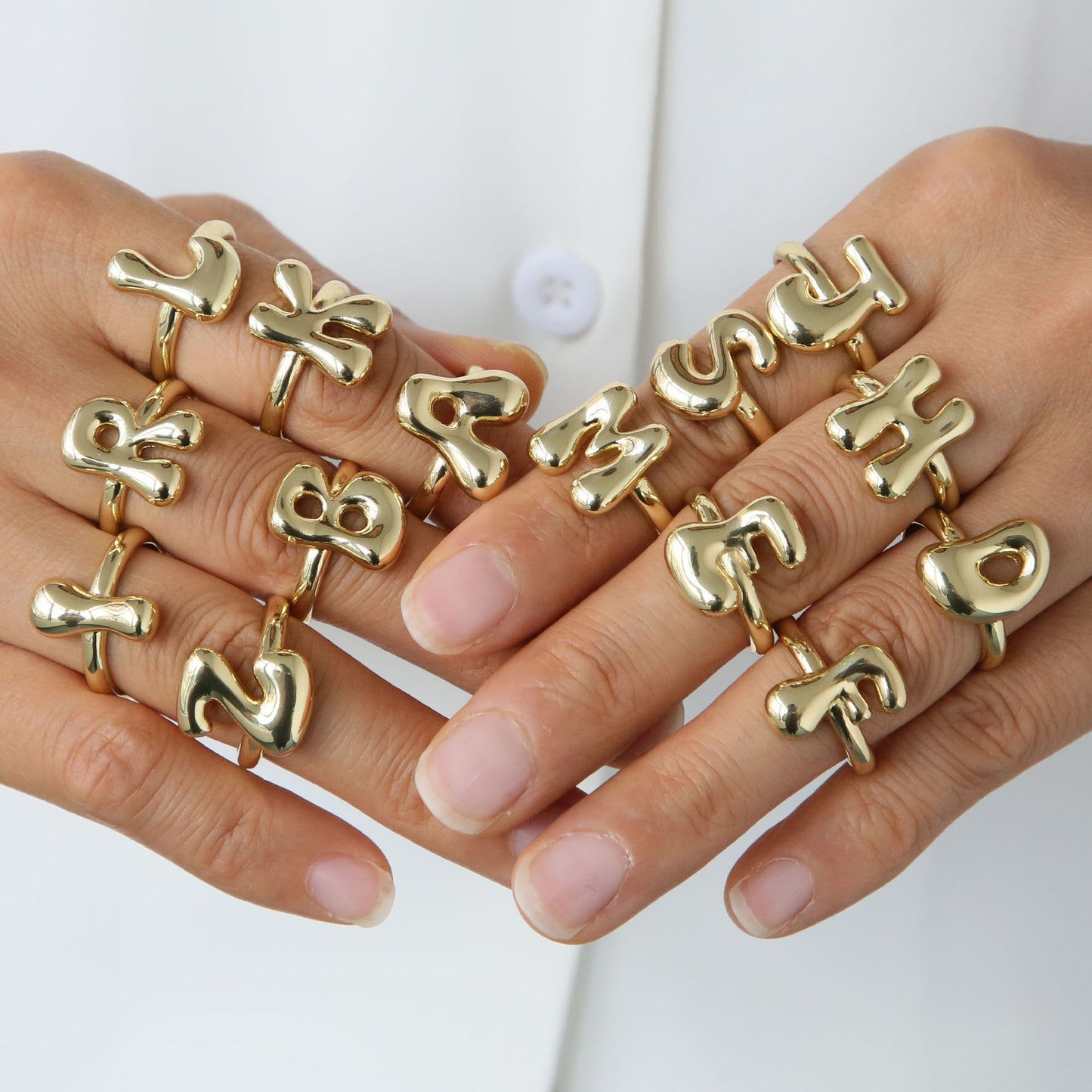 BeatWizards Golden smooth bubble balloon bubble cute chubby 26 letter ring