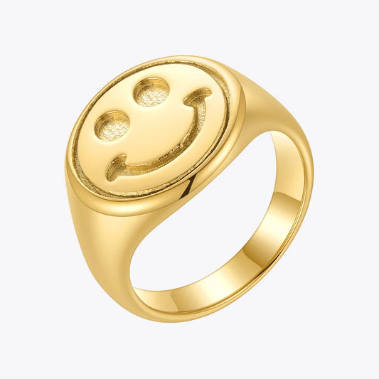BeatWizards Vintage Smiling Face Rings For Women Stainless Steel Gold Color Ring