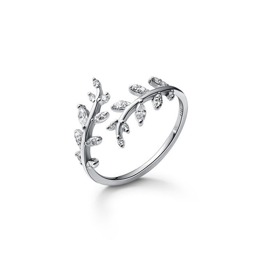 BeatWizards sterling silver diamond branch bud ring for women with branch and leaf open ring
