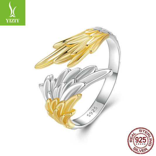 BeatWizards original 14K gold plated wing opening ring, men's and women's personalized and atmospheric s925 silver gold silver wing ring