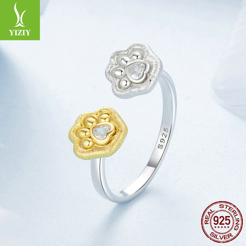 BeatWizards Nipsey’s Paw Print Charm Original 18K Gold Plated Open Ring Asymmetric Design s925 Silver