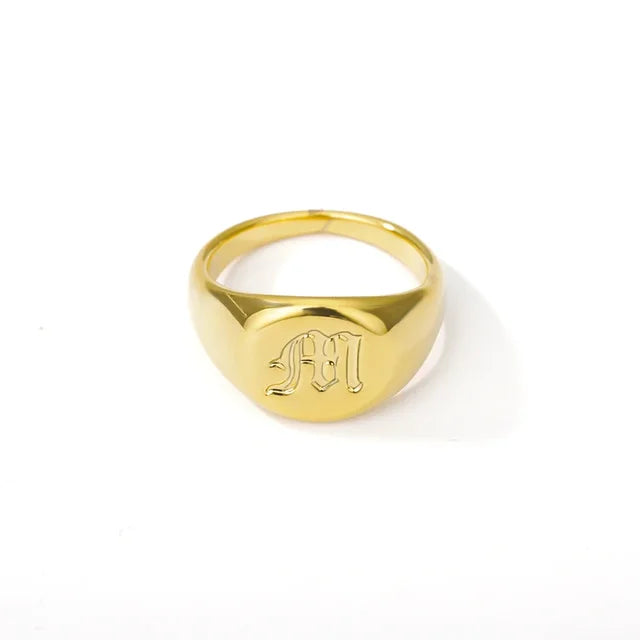 BeatWizards Academy A-Z Letter Initial Rings for Women Goth Chunky Wide Stainless Steel Alphabet Men Ring 2024 Trendy Wedding Couple Jewelry anillos