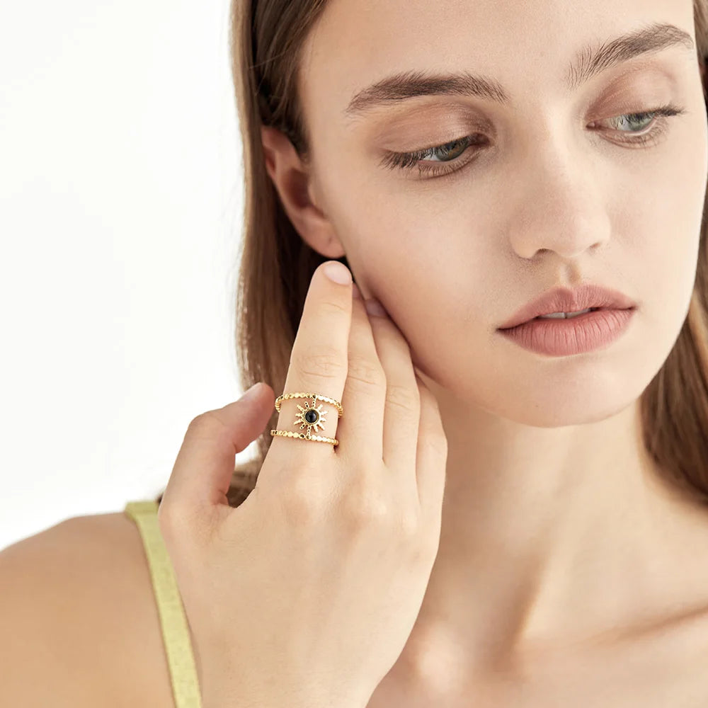 BeatWizards Bohemian Sun Rings For Women Gold Color Ring  Stainless Steel Femme Fashion Jewelry Stone Party