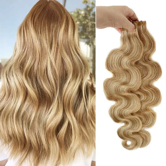 Body Wave Tape in Blonde Balayage Hair Extensions 100% Remy Human Hair 60grams/20pcs Strawberry Blonde to Bleach Blonde Fine Hair Tape ins Extensions(H#27/613 22inches)…
