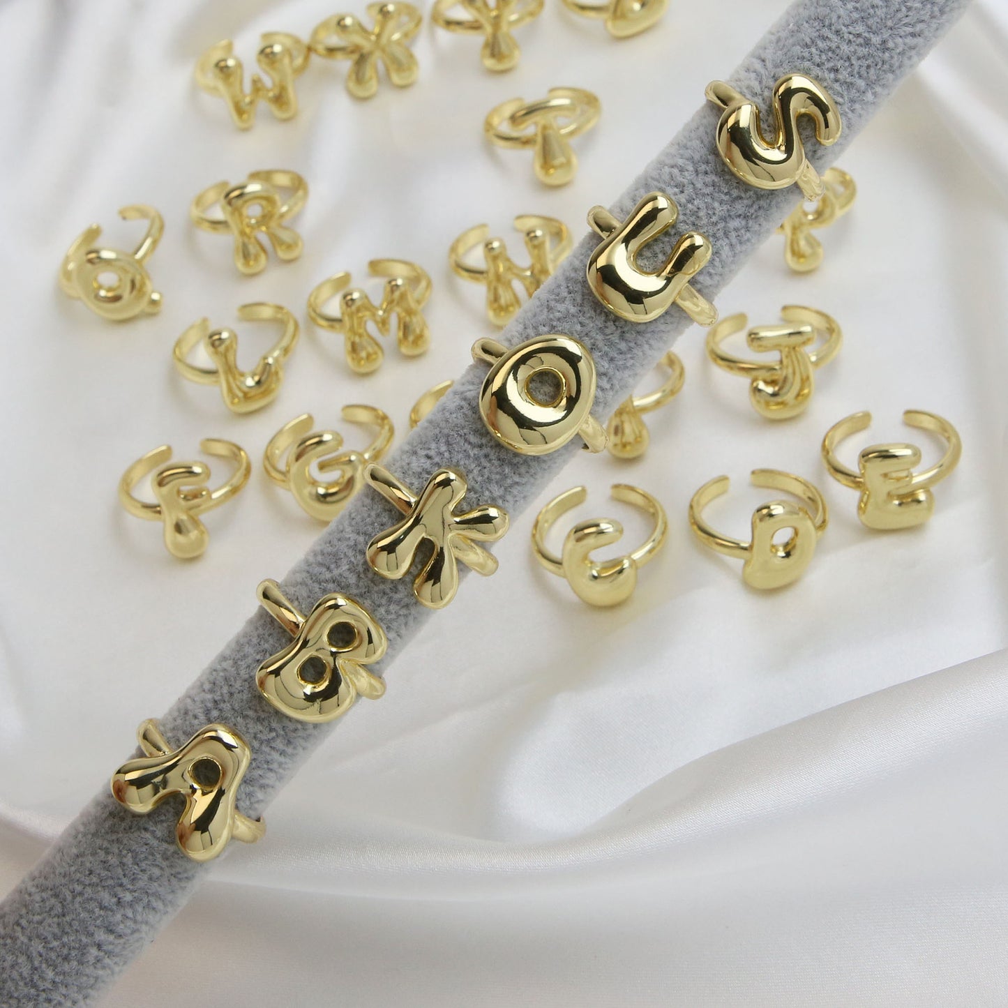 BeatWizards Golden smooth bubble balloon bubble cute chubby 26 letter ring