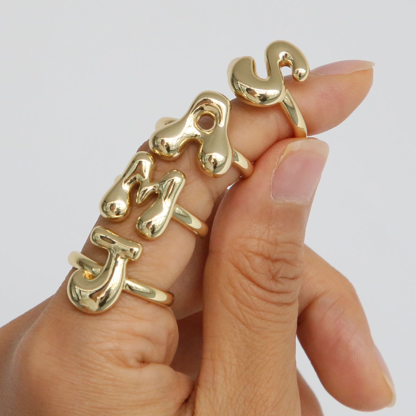 BeatWizards Golden smooth bubble balloon bubble cute chubby 26 letter ring