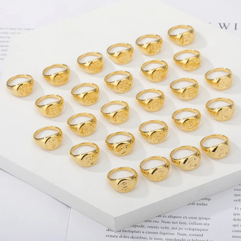 BeatWizards Academy A-Z Letter Initial Rings for Women Goth Chunky Wide Stainless Steel Alphabet Men Ring 2024 Trendy Wedding Couple Jewelry anillos