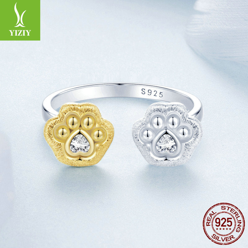 BeatWizards Nipsey’s Paw Print Charm Original 18K Gold Plated Open Ring Asymmetric Design s925 Silver