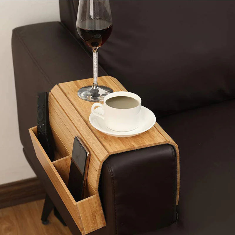 BeatWizards Wooden Sofa Tray with Phone Holder