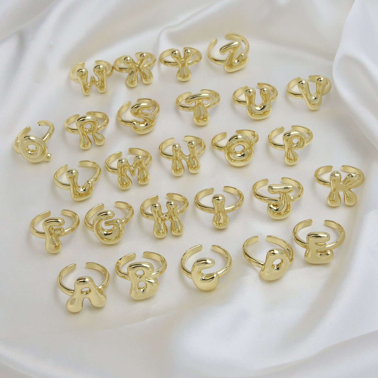 BeatWizards Golden smooth bubble balloon bubble cute chubby 26 letter ring